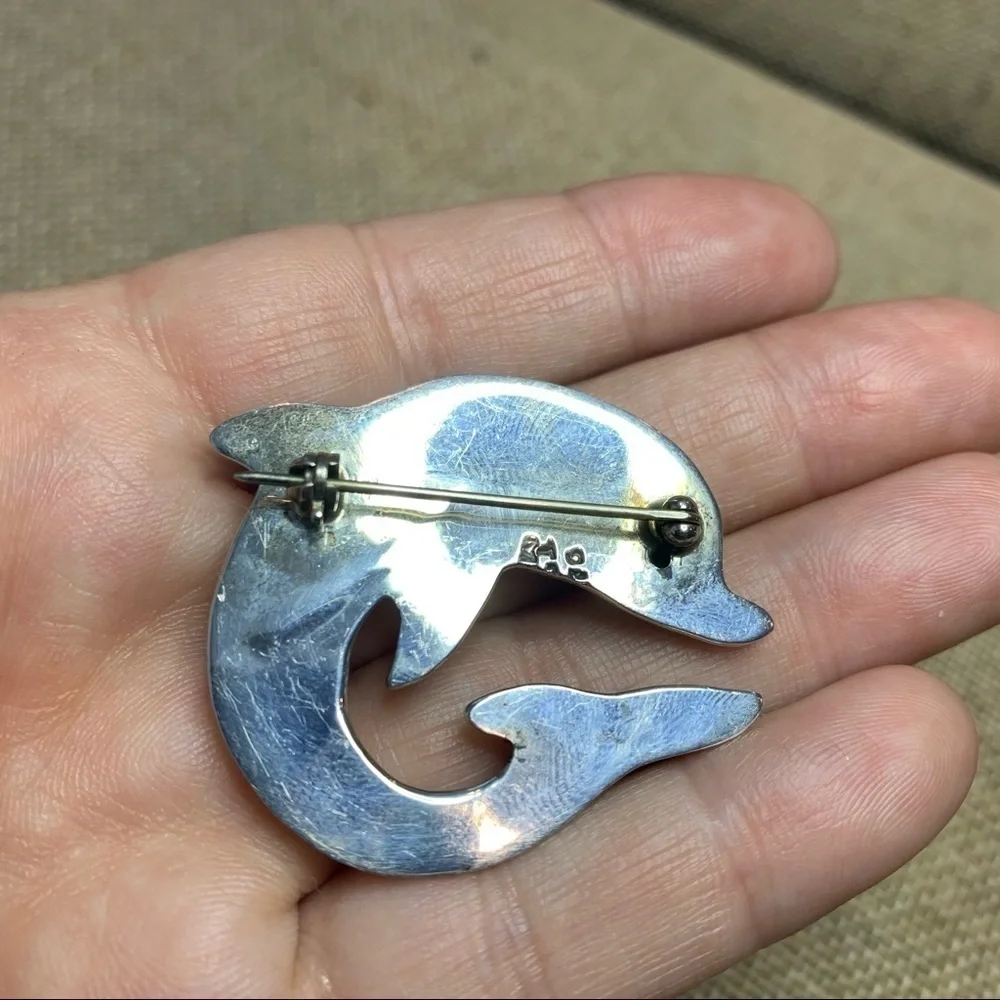 Vintage | Set of 2 Playful Dolphins Sterling by Laura Silver 925 Pins Brooches